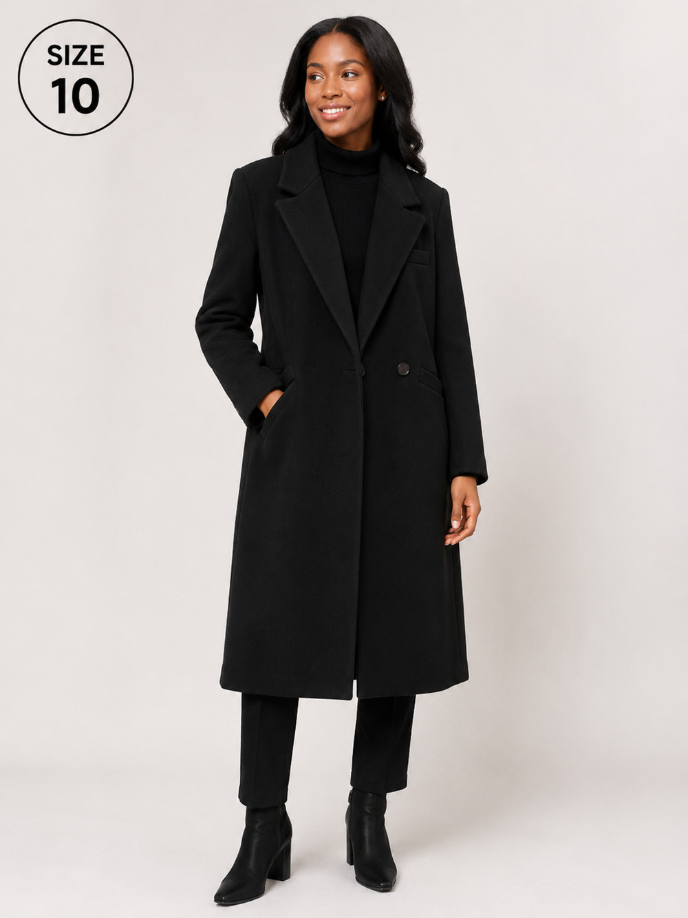 VTG Ellen Tracy double-breasted heavy black wool 100% Pure Wool Maxi Coat sz 10